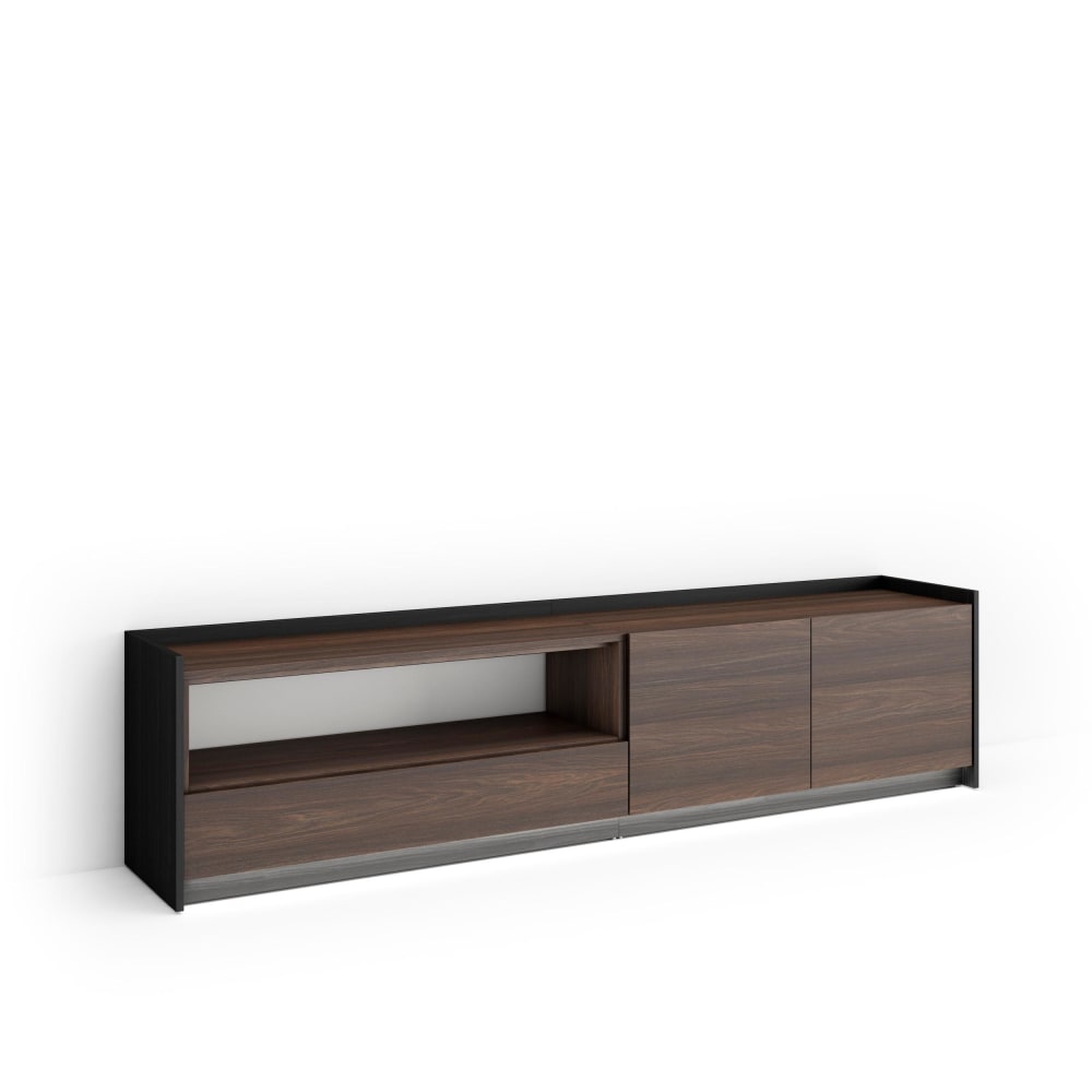 Meuble tv effet bois de chêne foncé et noir 207x37x50cm avec led