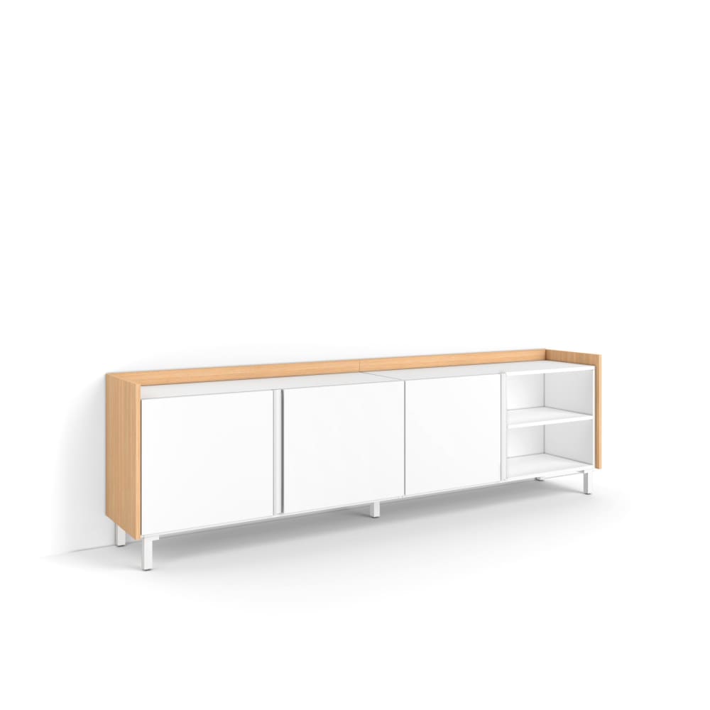 Meuble tv effet bois blanc et chêne 207x35x61cm avec pieds