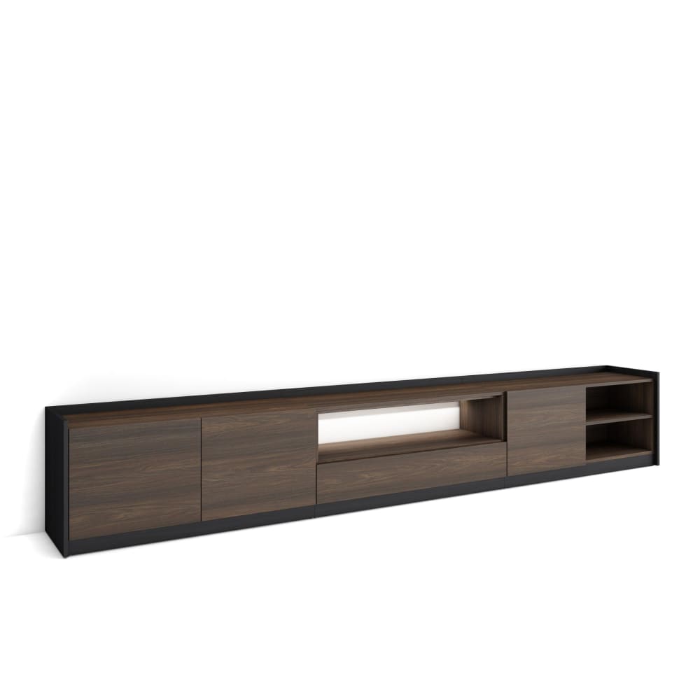 Meuble tv effet bois de chêne foncé et noir 310x37x50cm avec led