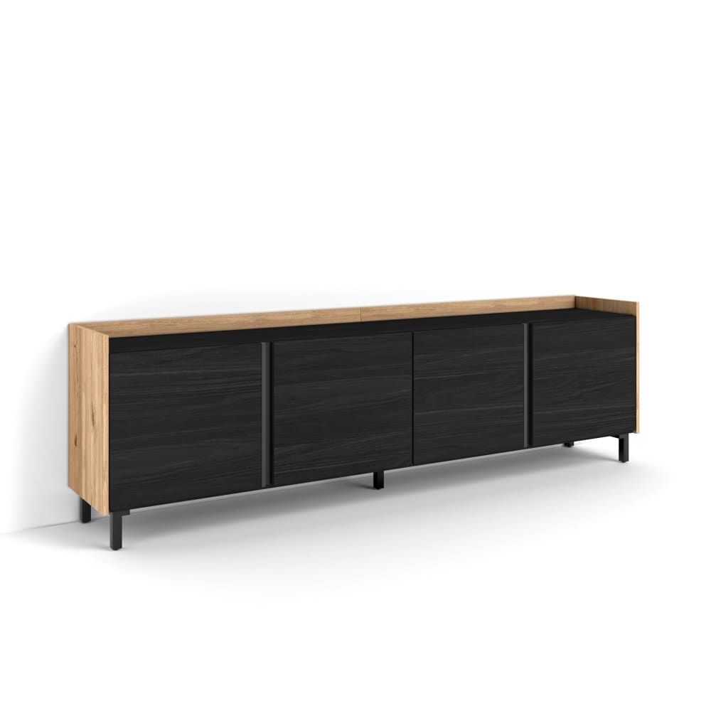 Meuble tv effet bois noir et chêne 207x35x61cm avec pieds