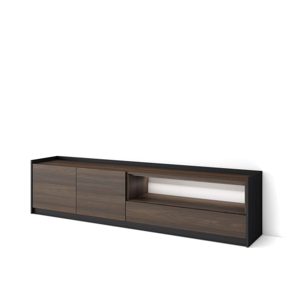 Meuble tv effet bois de chêne foncé et noir 207x37x50cm avec led
