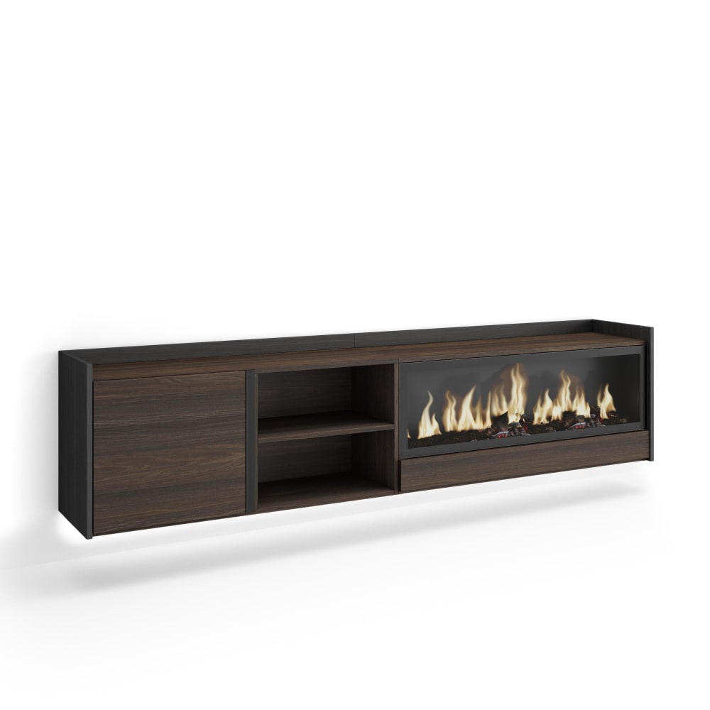 Meuble tv effet bois de chêne et noir 212x35x50cm cheminée effet feu