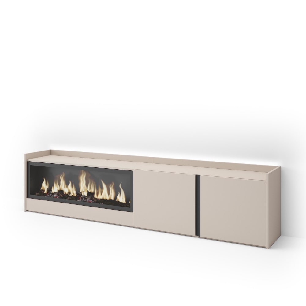 Meuble tv effet bois beige 212x35x50cm cheminée effet feu XXL