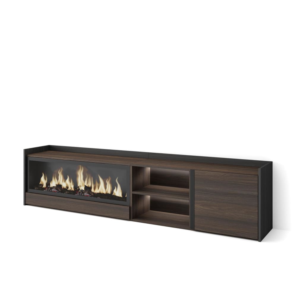 Meuble tv effet bois de chêne et noir 212x35x50cm cheminée effet feu