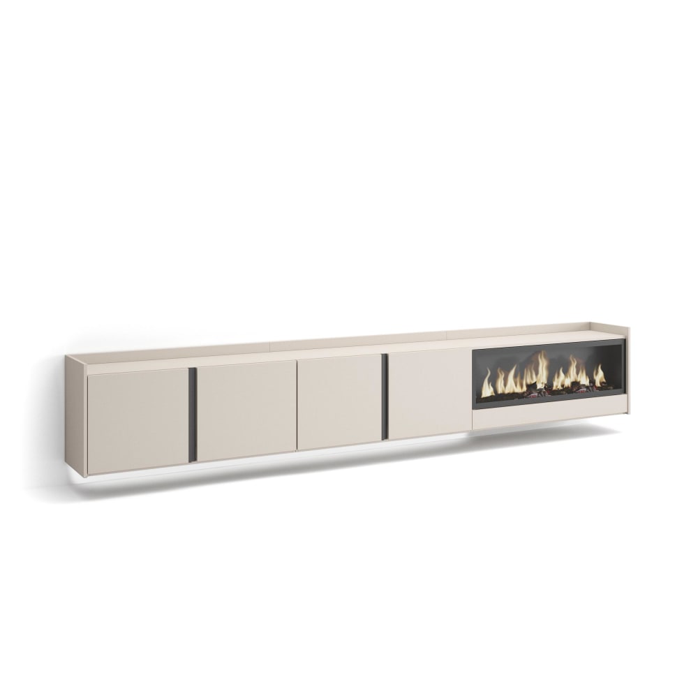 Meuble tv effet bois beige 315x35x50cm cheminée effet feu XXL