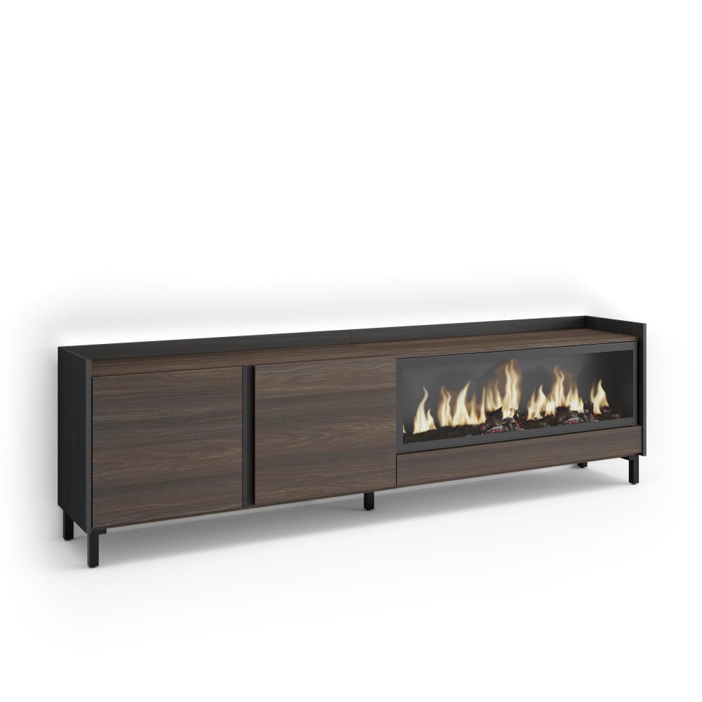 Meuble tv effet bois de chêne et noir 212x35x61cm cheminée effet feu