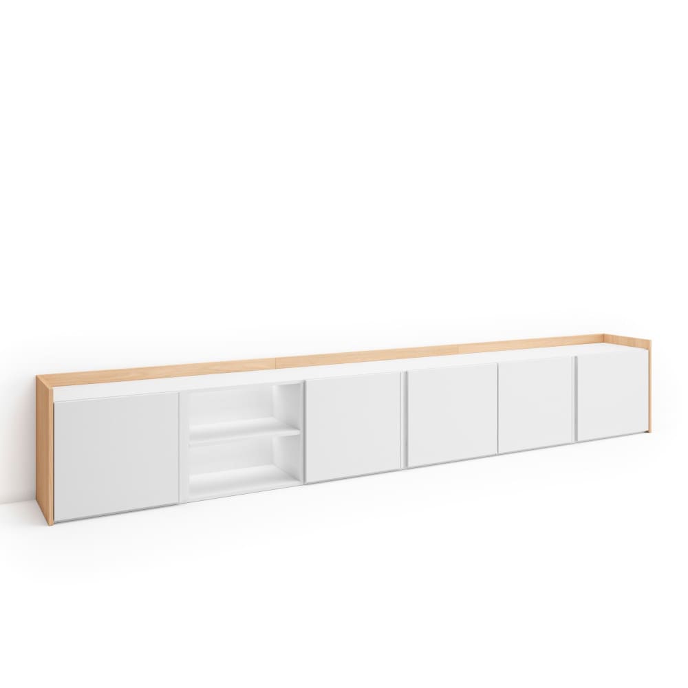 Meuble tv effet bois blanc et chêne 309x35x50cm avec led