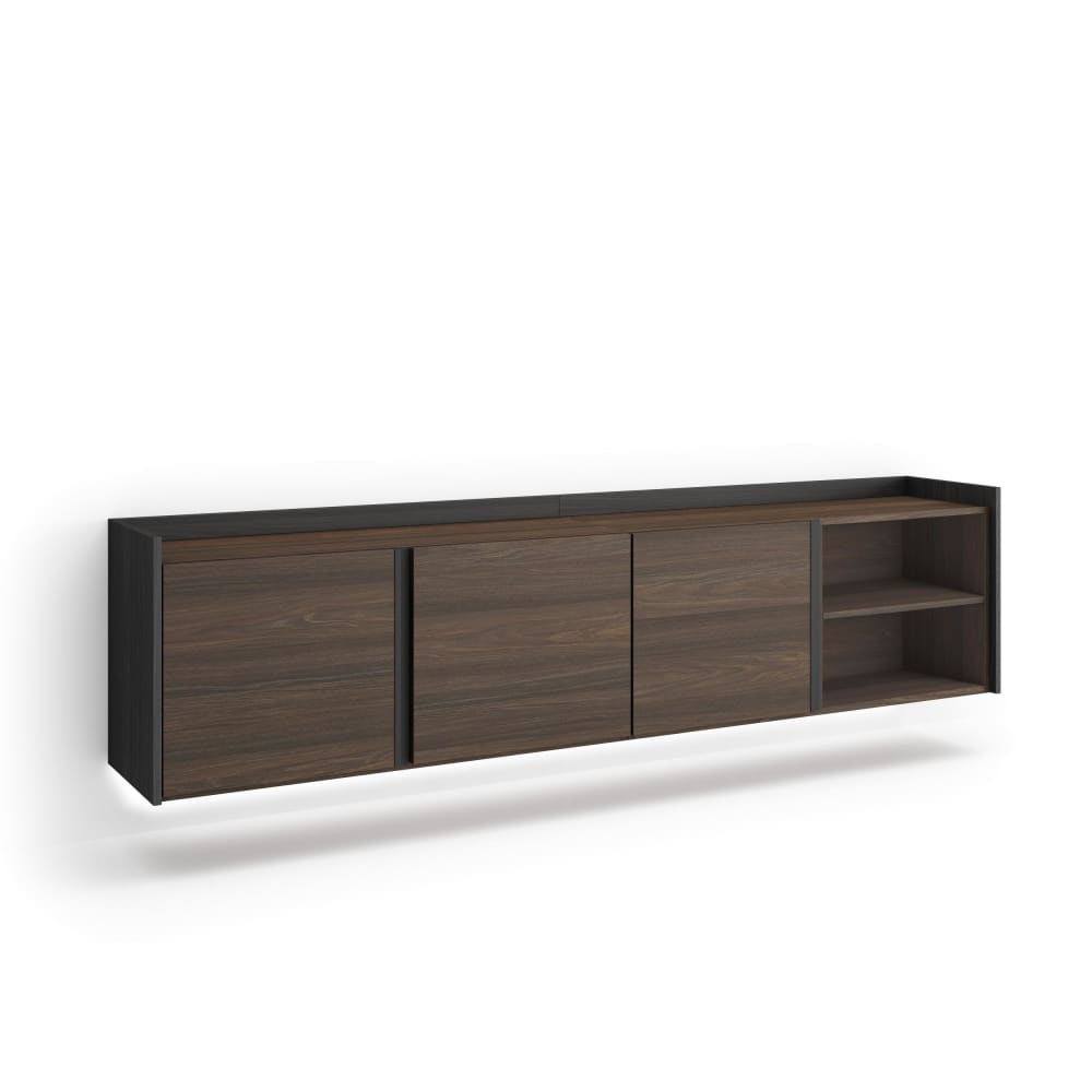 Meuble tv effet bois de chêne foncé et noir 207x35x50cm suspendu