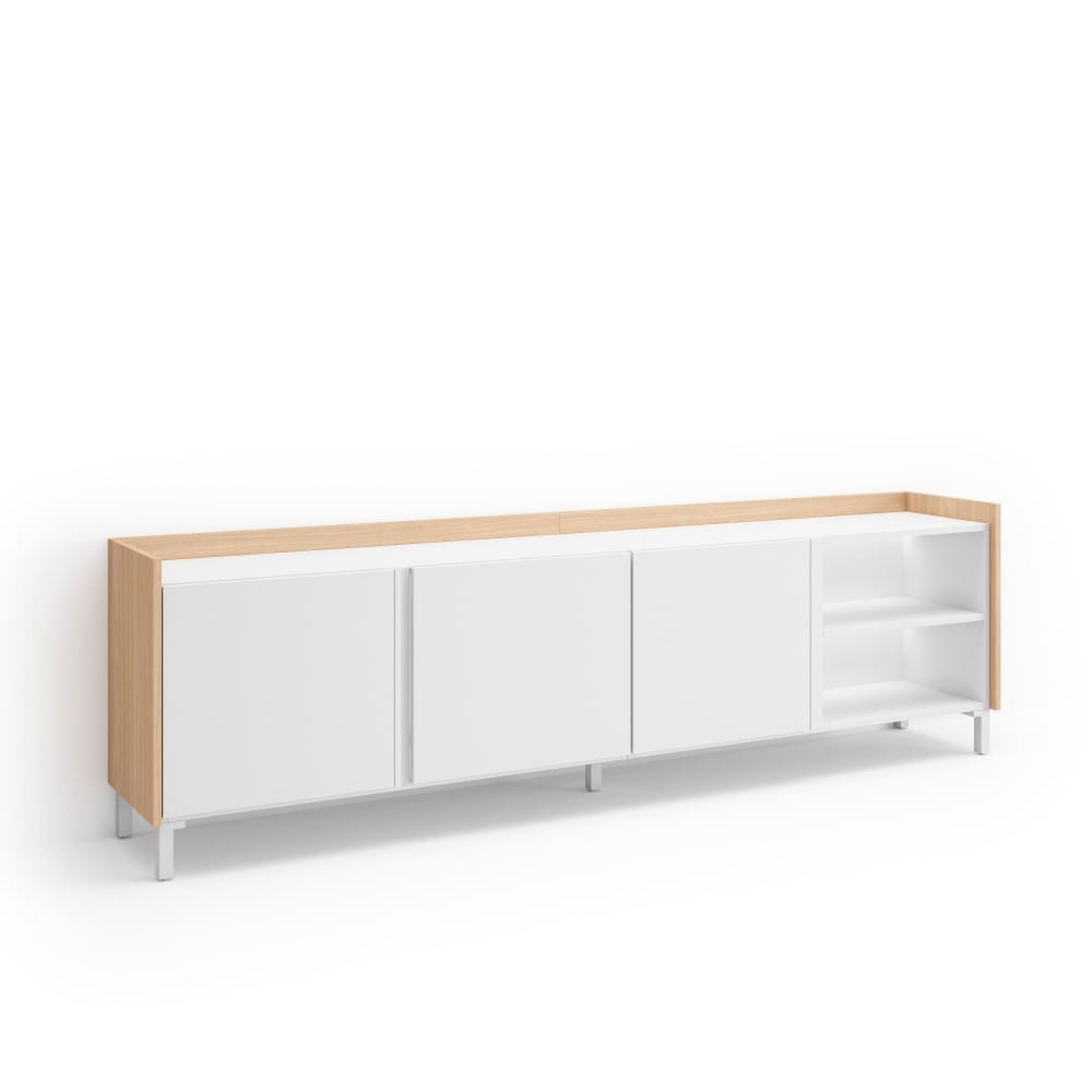 Meuble tv effet bois blanc et chêne 207x35x61cm avec pieds