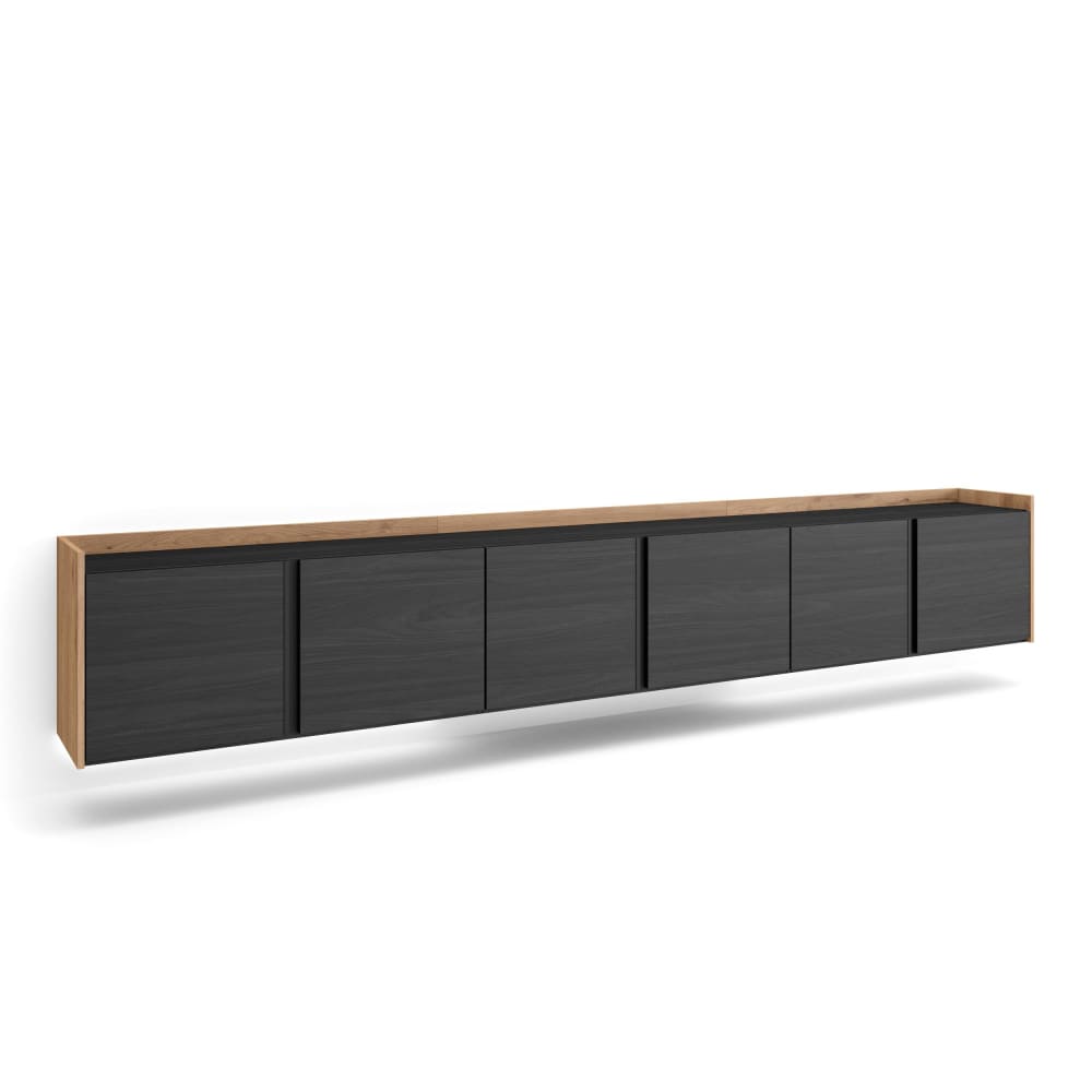 Meuble tv effet bois noir et chêne 309x35x50cm suspendu