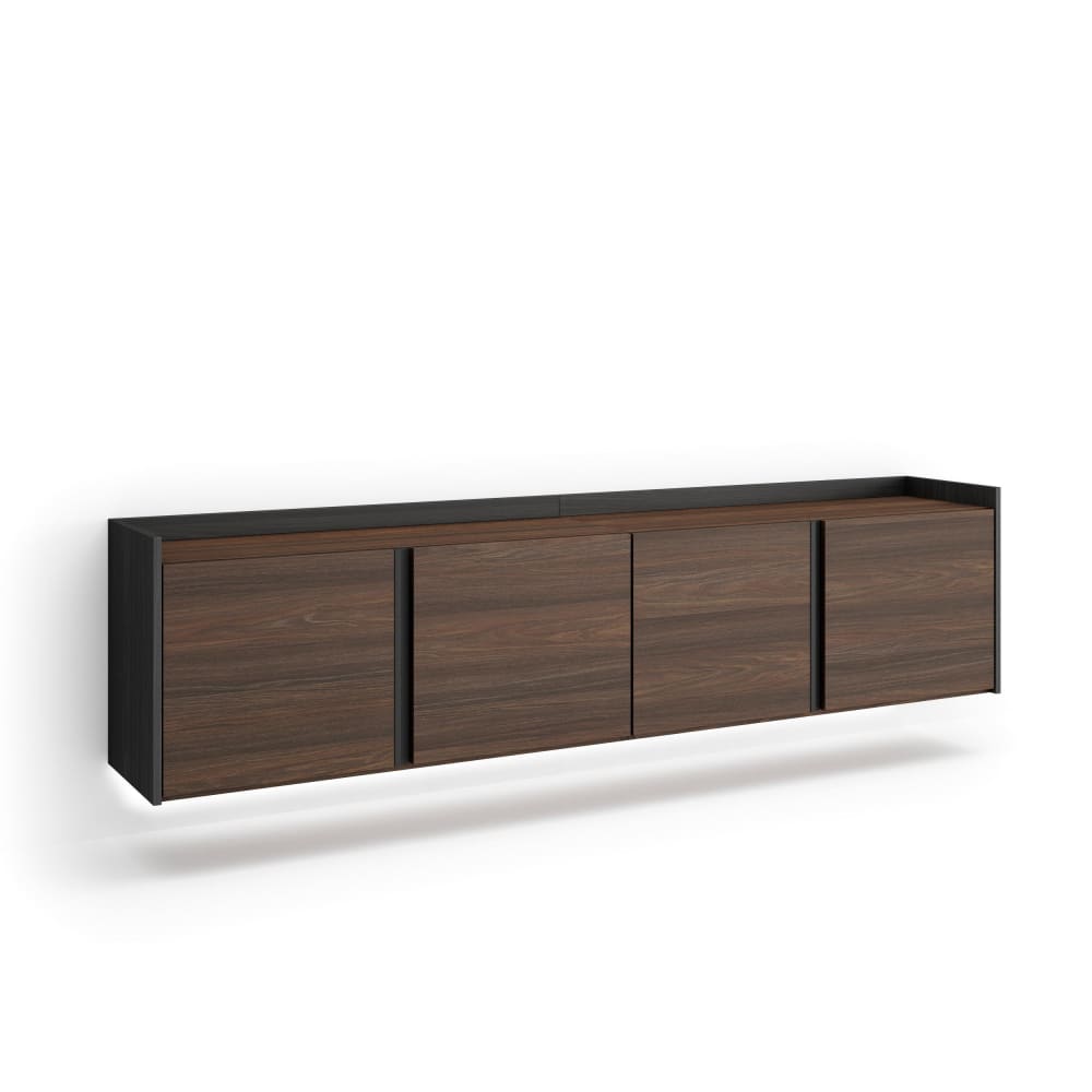 Meuble tv effet bois de chêne foncé et noir 207x35x50cm suspendu
