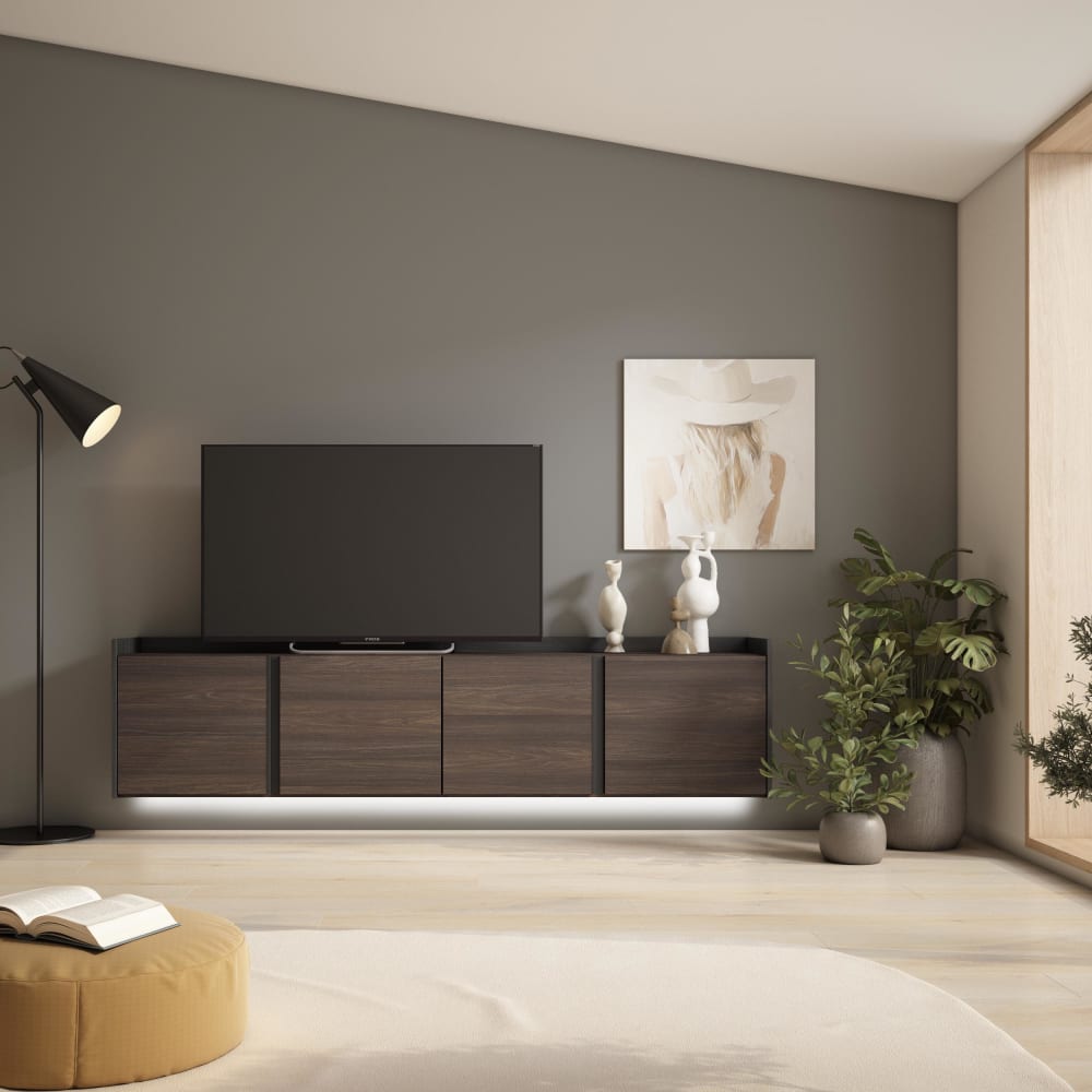 Skraut home TV-Möbel Holzeffekt dunkler eiche und schwarz 207x35x50cm Hängend style modern Braun Spanplatte