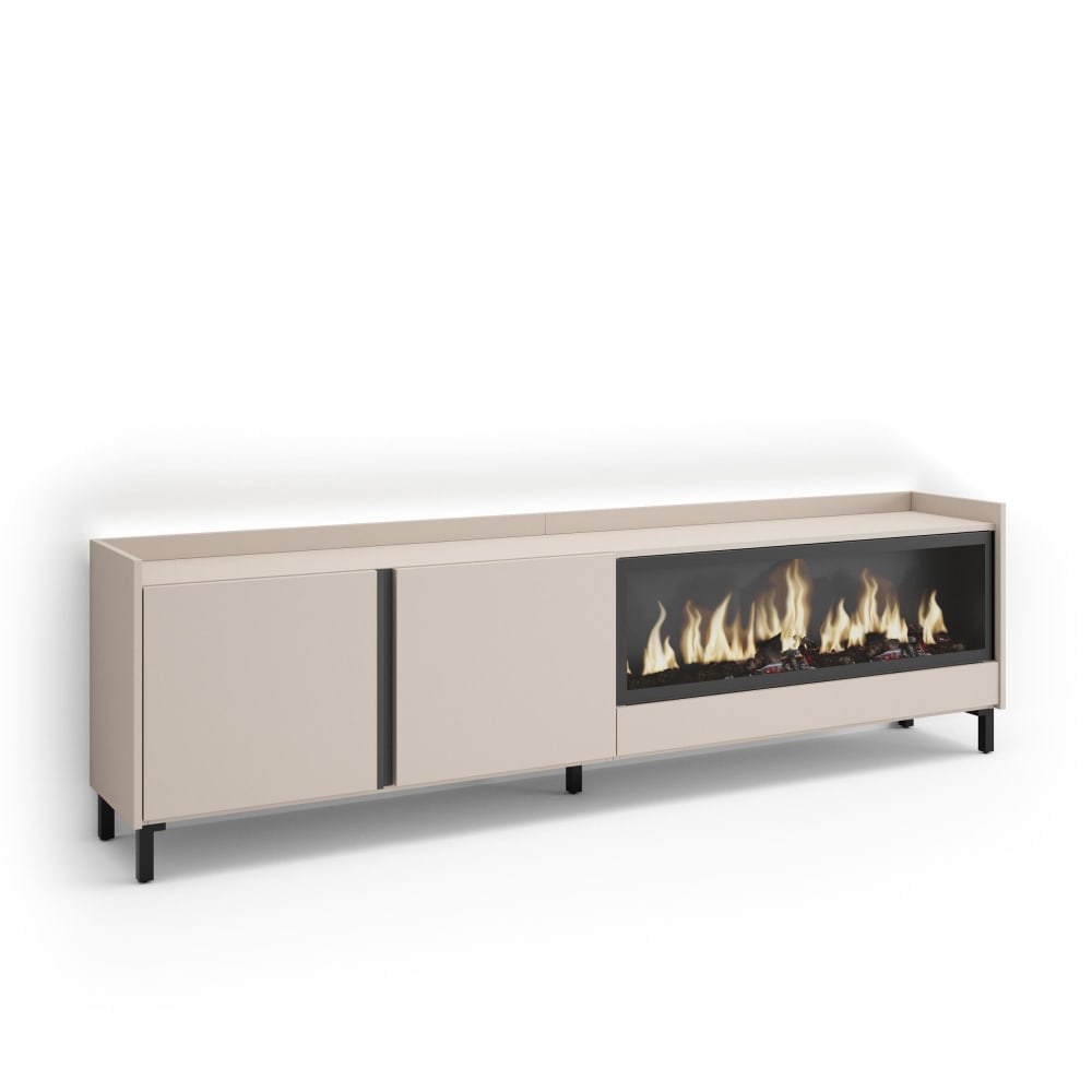 Meuble tv effet bois beige 212x35x61cm cheminée effet feu XXL