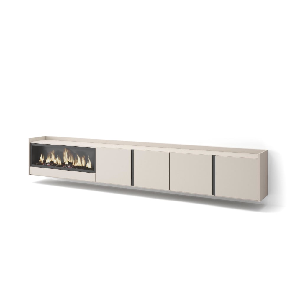 Meuble tv effet bois beige 315x35x50cm cheminée effet feu XXL