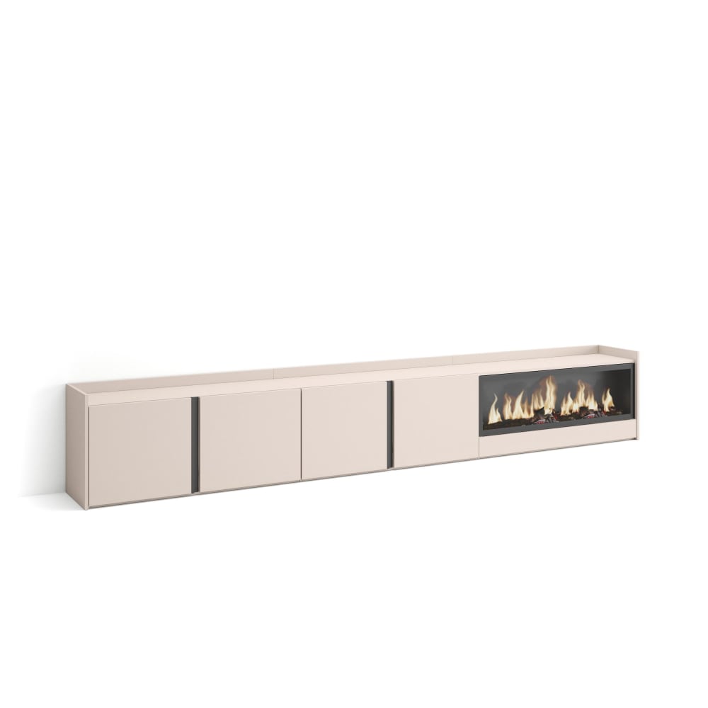 Meuble tv effet bois beige 315x35x50cm cheminée effet feu XXL
