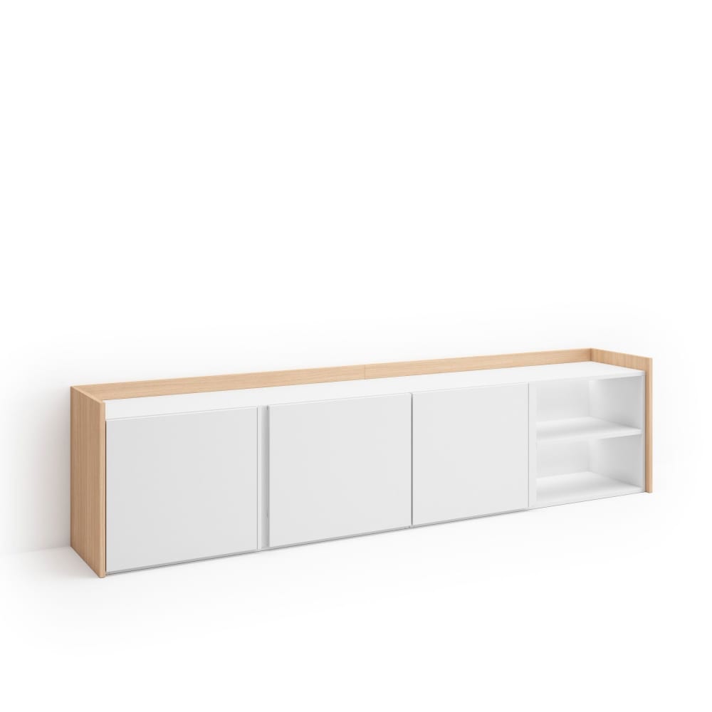 Meuble tv effet bois blanc et chêne 207x35x50cm avec led