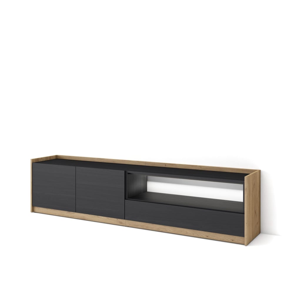 Meuble tv effet bois noir et chêne 207x37x50cm avec led