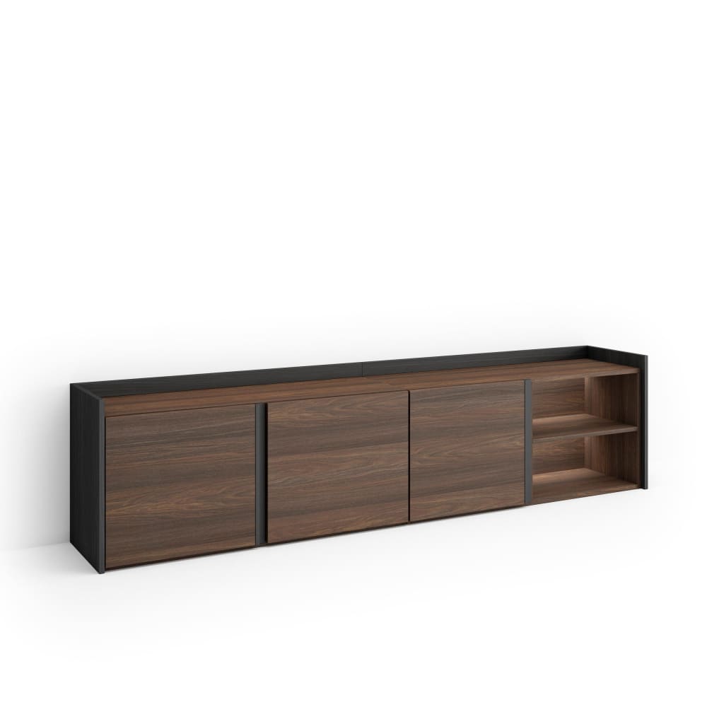 Meuble tv effet bois de chêne foncé et noir 207x35x50cm avec led