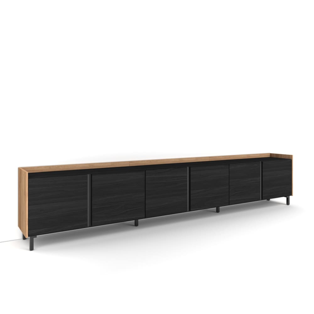 Meuble tv effet bois noir et chêne 309x35x61cm avec pieds