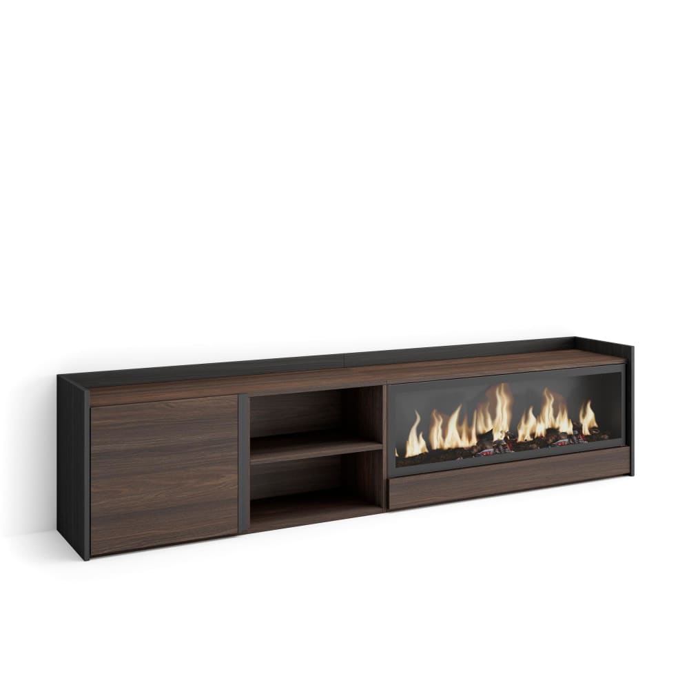 Meuble tv effet bois de chêne et noir 212x35x50cm cheminée effet feu