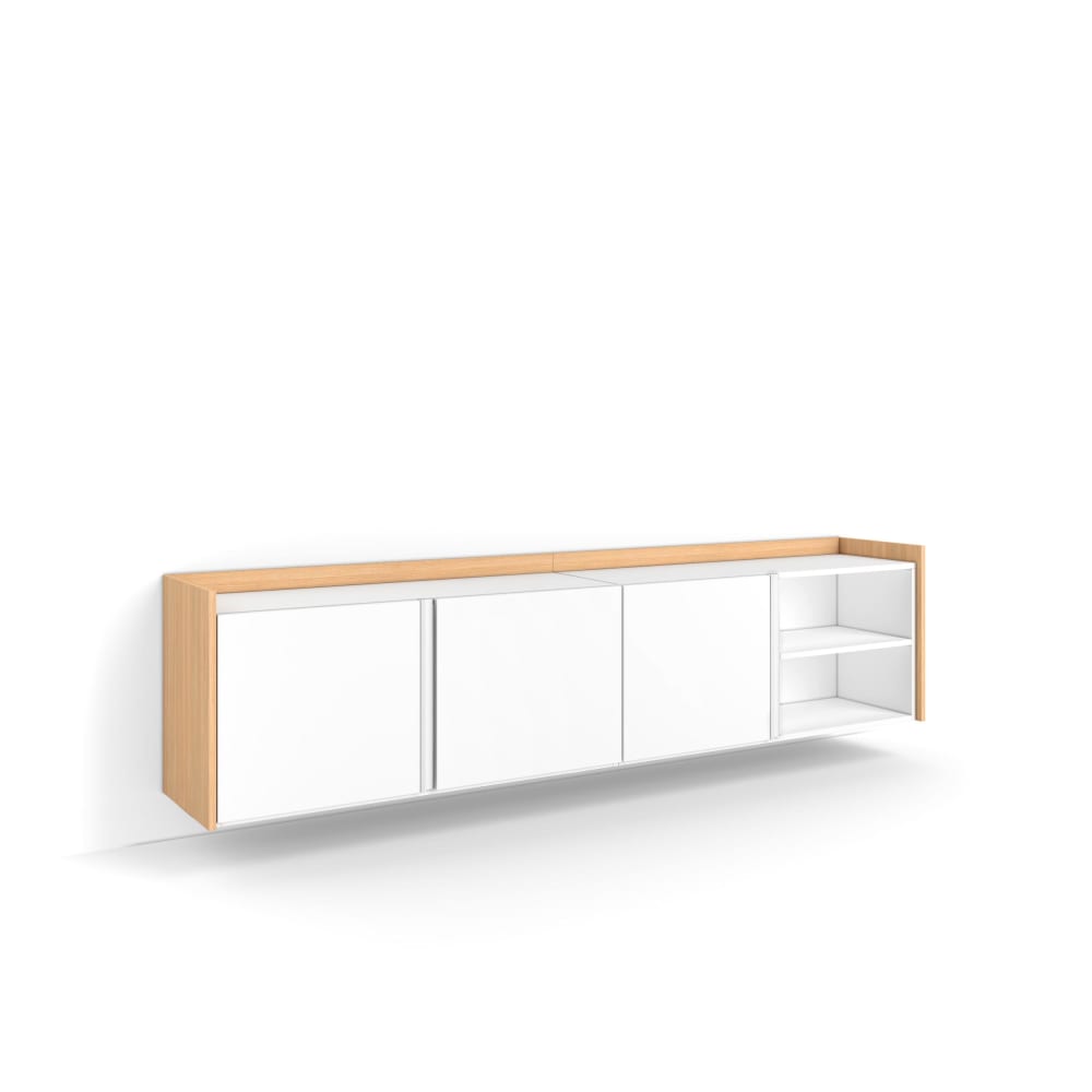 Meuble tv effet bois blanc et chêne 207x35x50cm suspendu