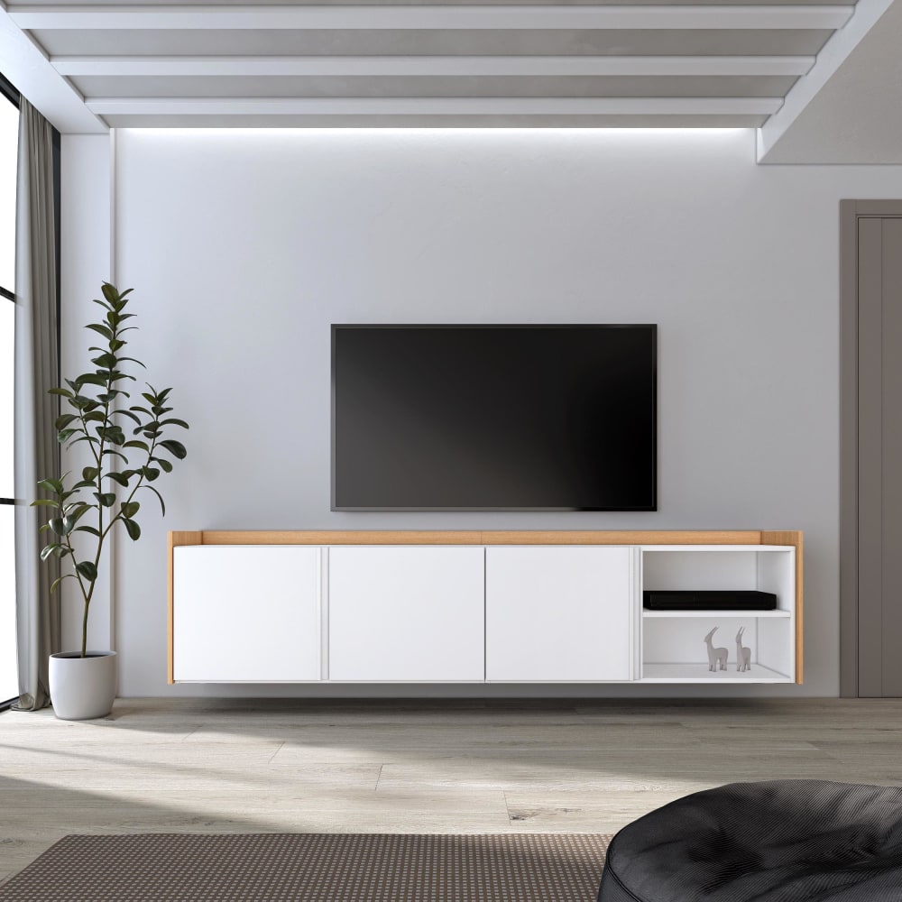 Skraut home TV-Möbel Holzeffekt weiß und eiche 207x35x50cm Hängend style modern - Spanplatte
