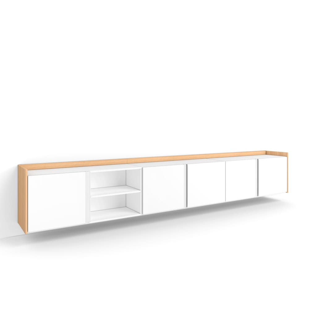 Meuble tv effet bois blanc et chêne 309x35x50cm suspendu
