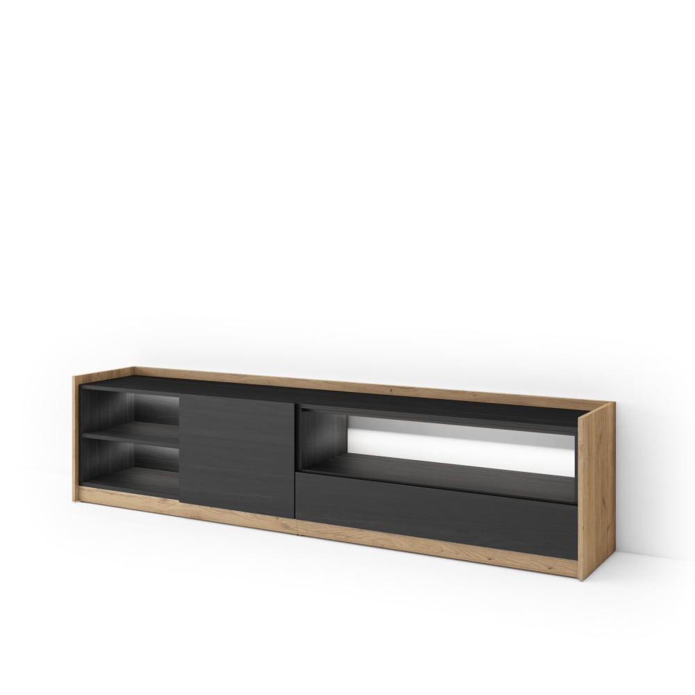 Meuble tv effet bois noir et chêne 207x37x50cm avec led