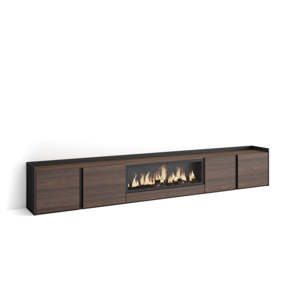 Meuble tv effet bois de chêne et noir 315x35x50cm cheminée effet feu