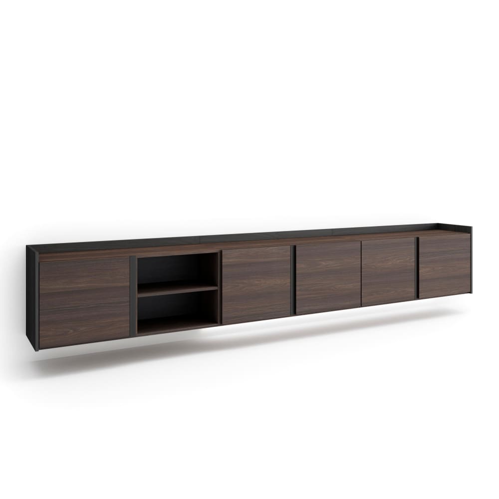 Meuble tv effet bois de chêne foncé et noir 309x35x50cm suspendu
