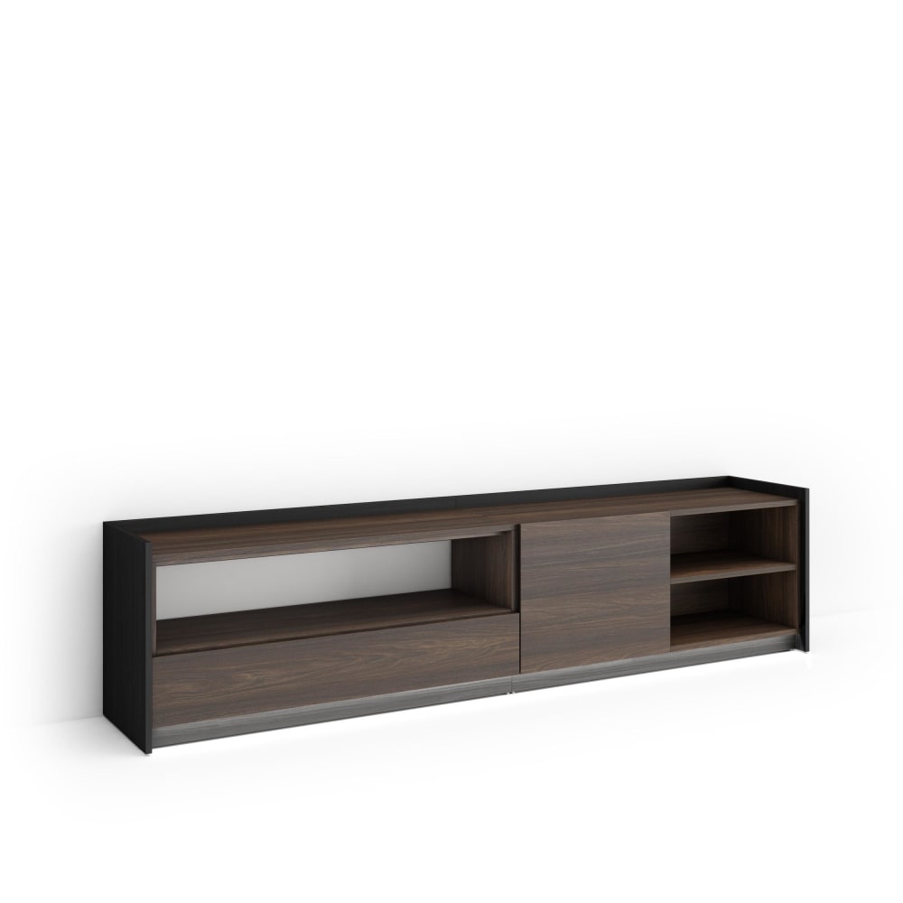 Meuble tv effet bois de chêne foncé et noir 207x37x50cm avec led