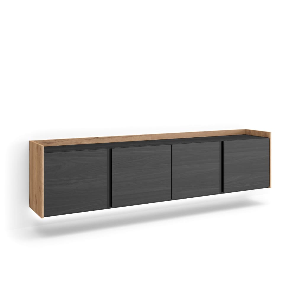 Meuble tv effet bois noir et chêne 207x35x50cm suspendu