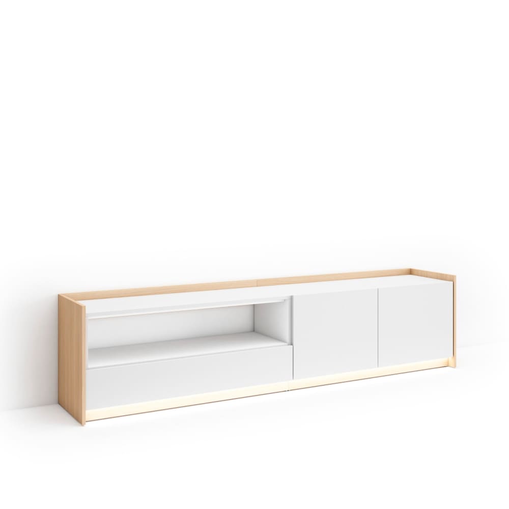 Meuble tv effet bois blanc et chêne 207x37x50cm avec led