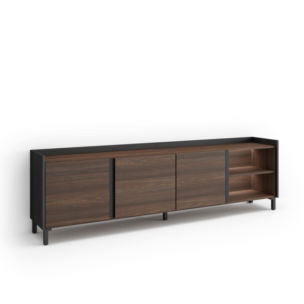 Meuble tv effet bois de chêne foncé et noir 207x35x61cm avec pieds