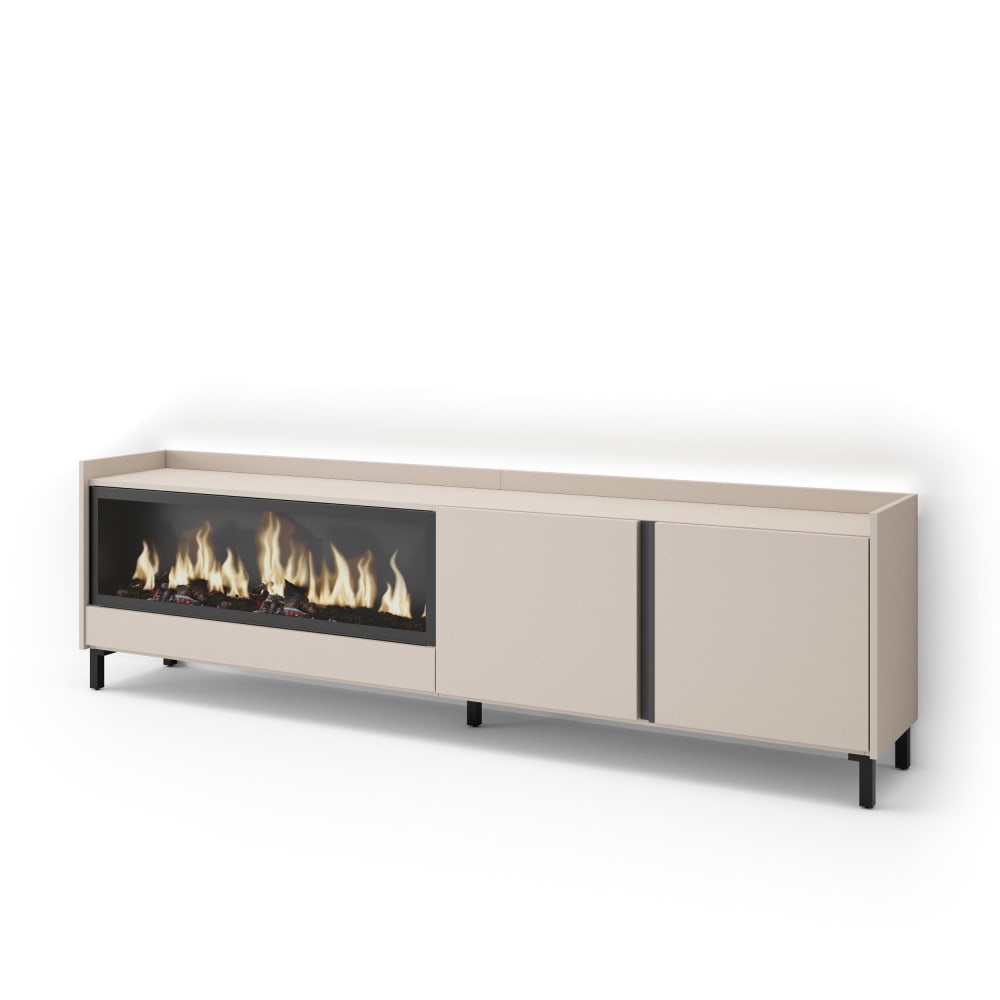 Meuble tv effet bois beige 212x35x61cm cheminée effet feu XXL