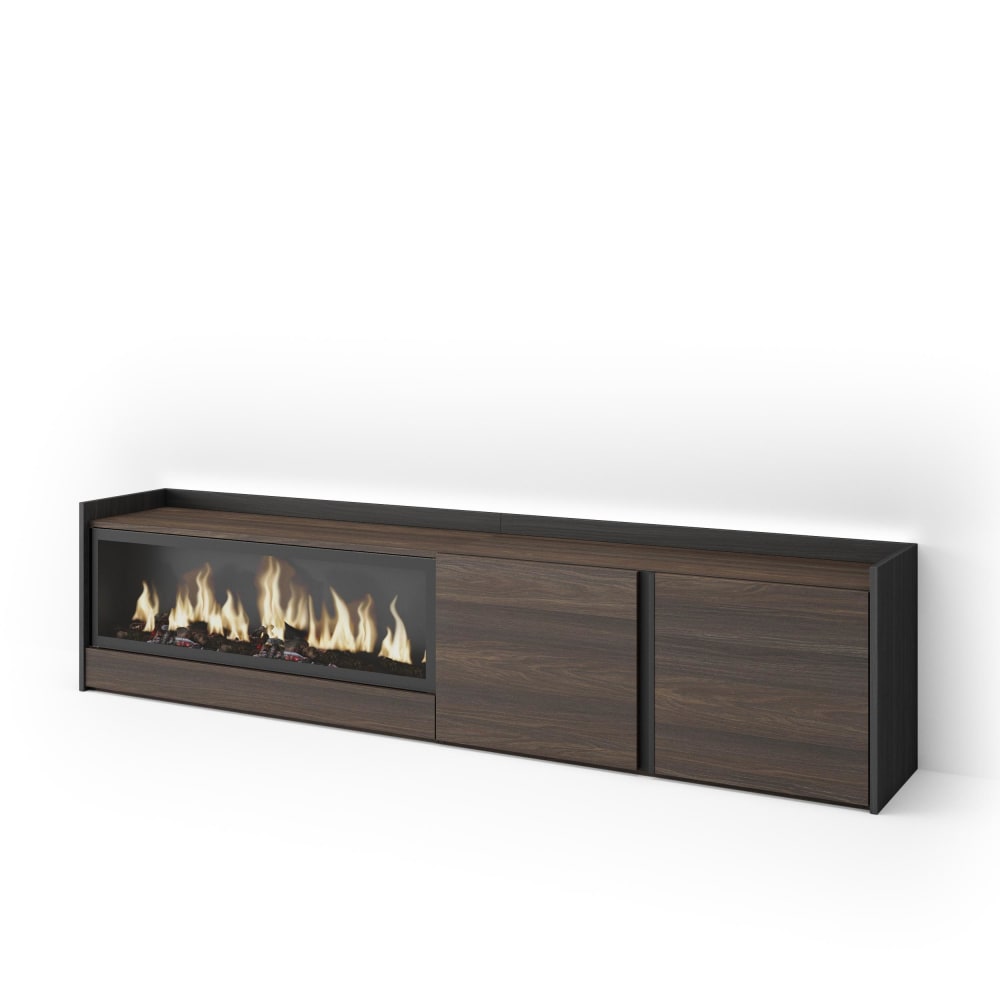 Meuble tv effet bois de chêne et noir 212x35x50cm cheminée effet feu
