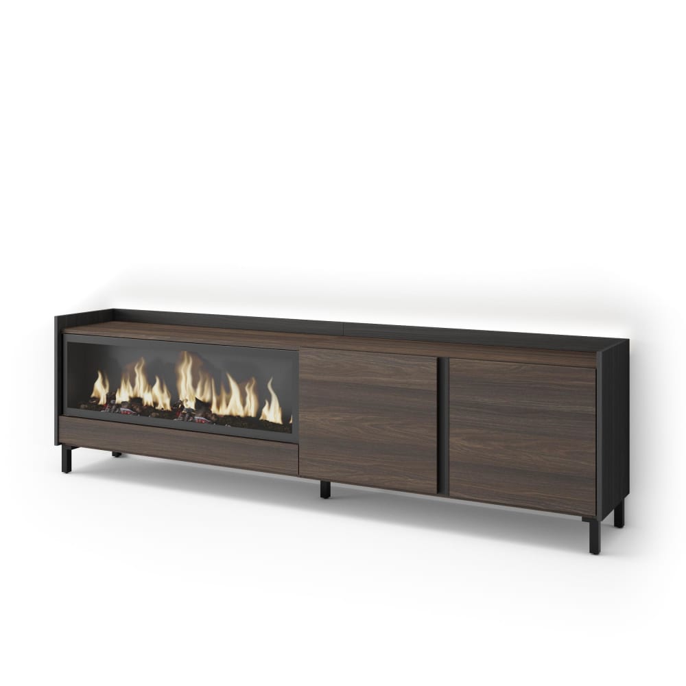 Meuble tv effet bois de chêne et noir 212x35x61cm cheminée effet feu