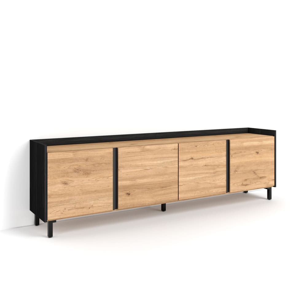 Meuble tv effet bois de chêne et noir 207x35x61cm avec pieds