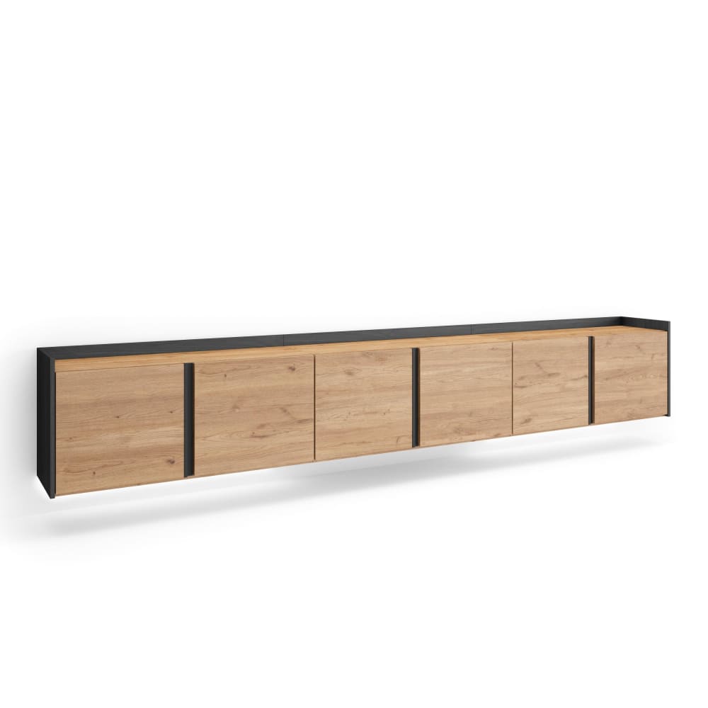 Meuble tv effet bois de chêne et noir 309x35x50cm suspendu
