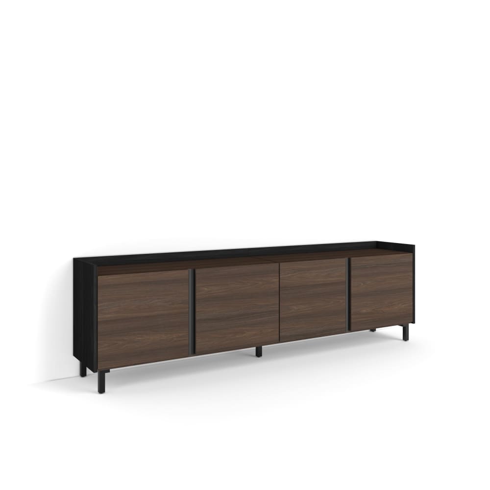 Meuble tv effet bois de chêne foncé et noir 207x35x61cm avec pieds