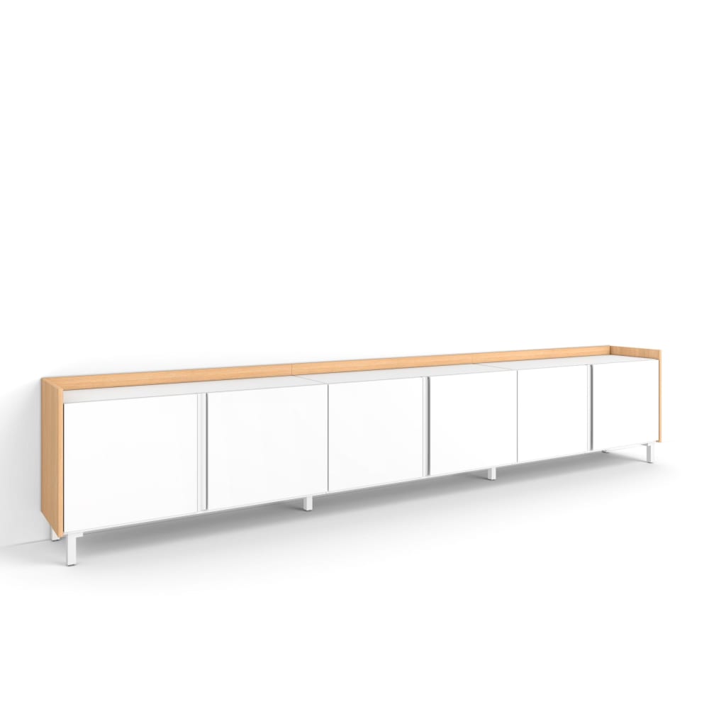 Meuble tv effet bois blanc et chêne 309x35x61cm avec pieds