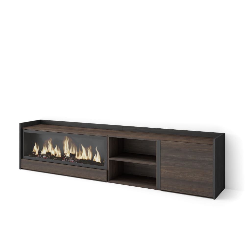 Meuble tv effet bois de chêne et noir 212x35x50cm cheminée effet feu