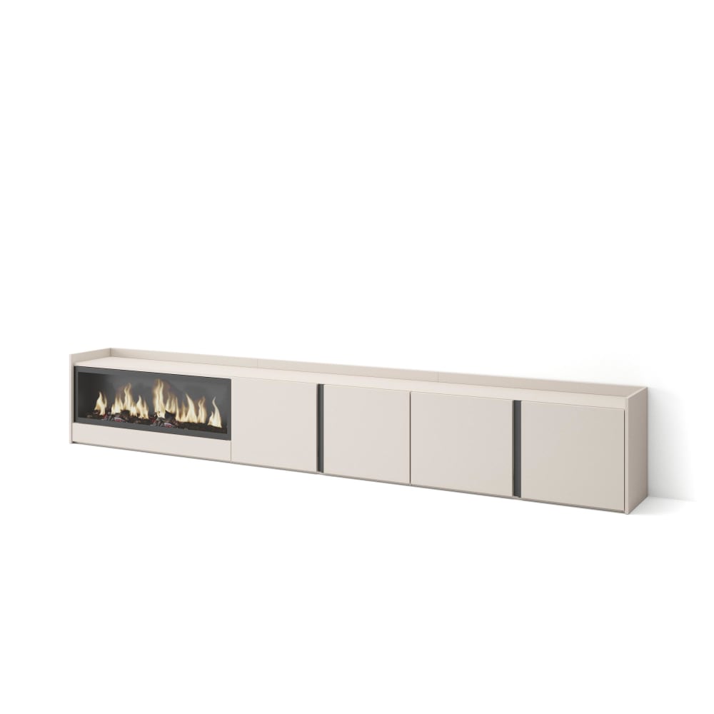 Meuble tv effet bois beige 315x35x50cm cheminée effet feu XXL