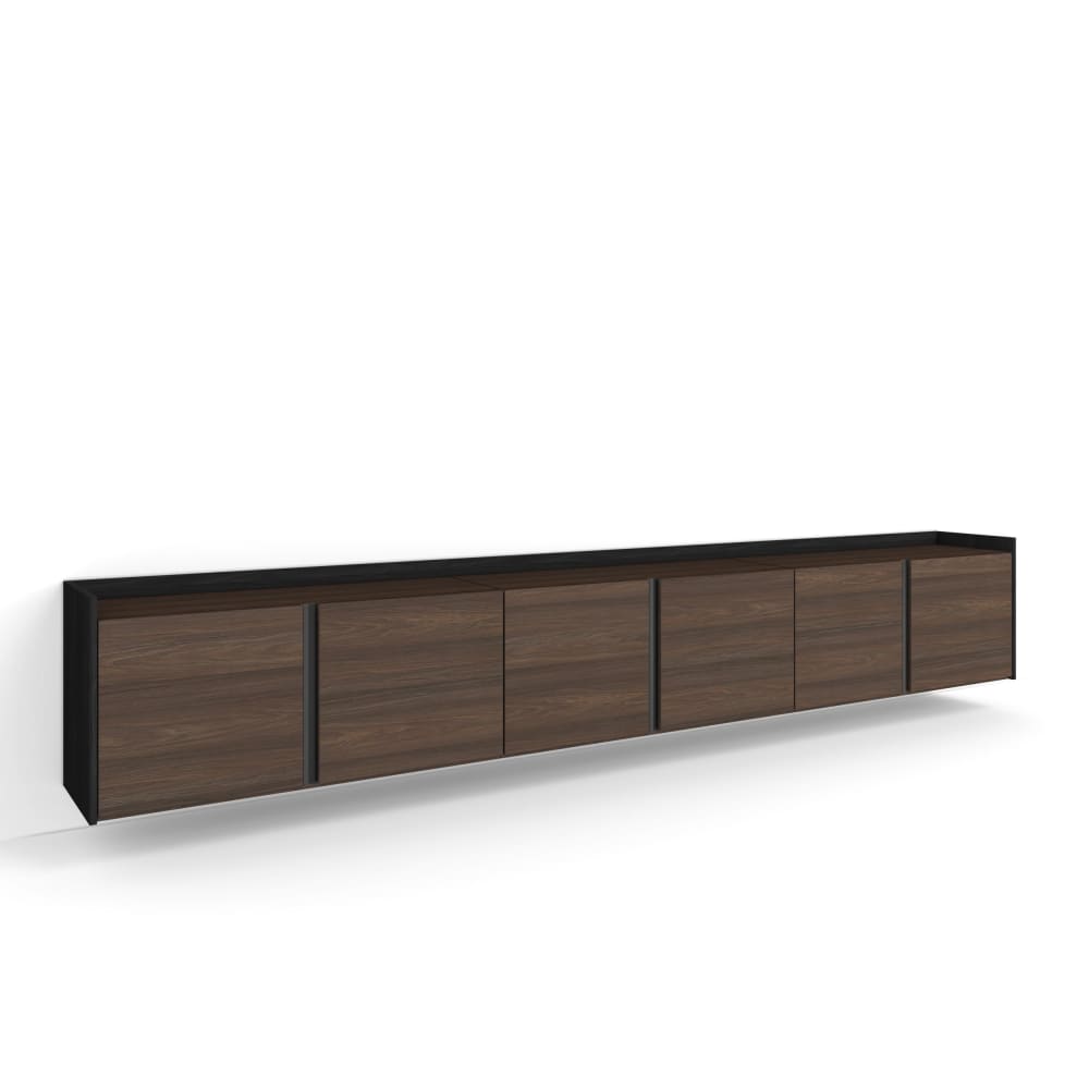Meuble tv effet bois de chêne foncé et noir 309x35x50cm suspendu