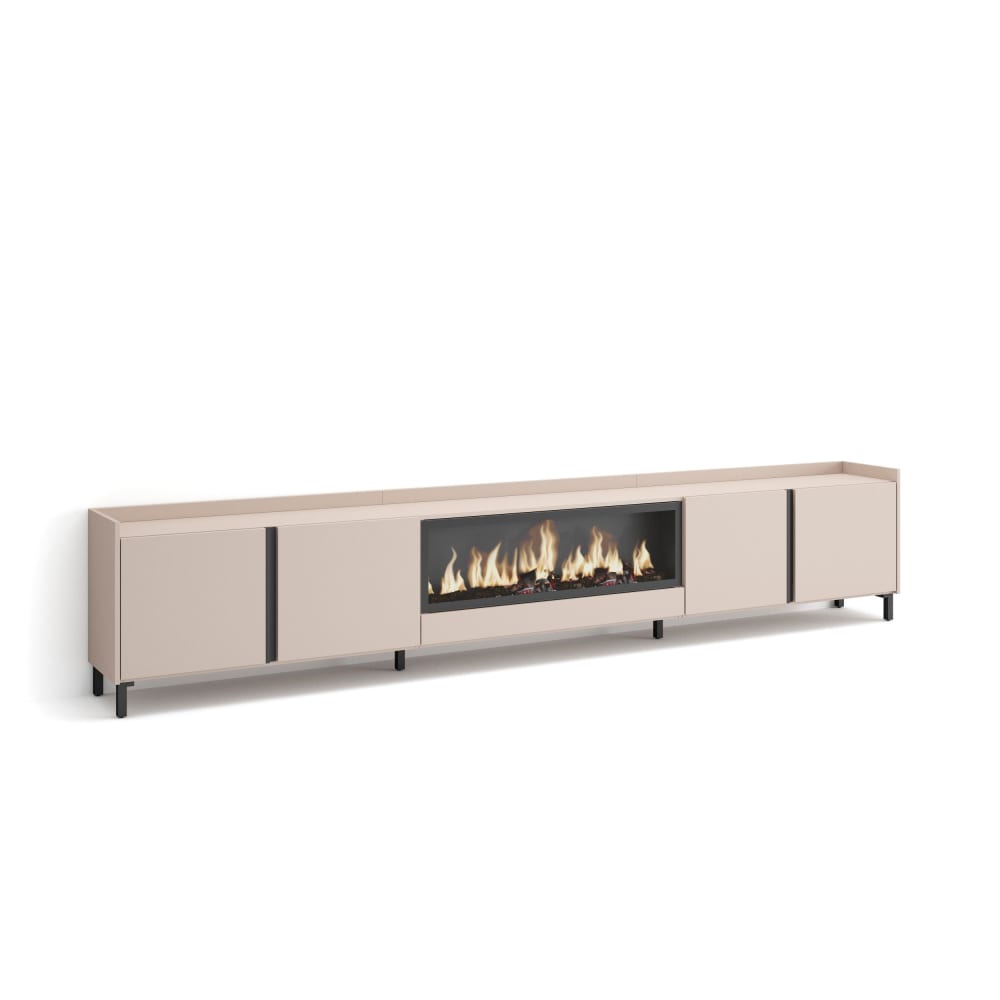 Meuble tv effet bois beige 315x35x61cm cheminée effet feu XXL