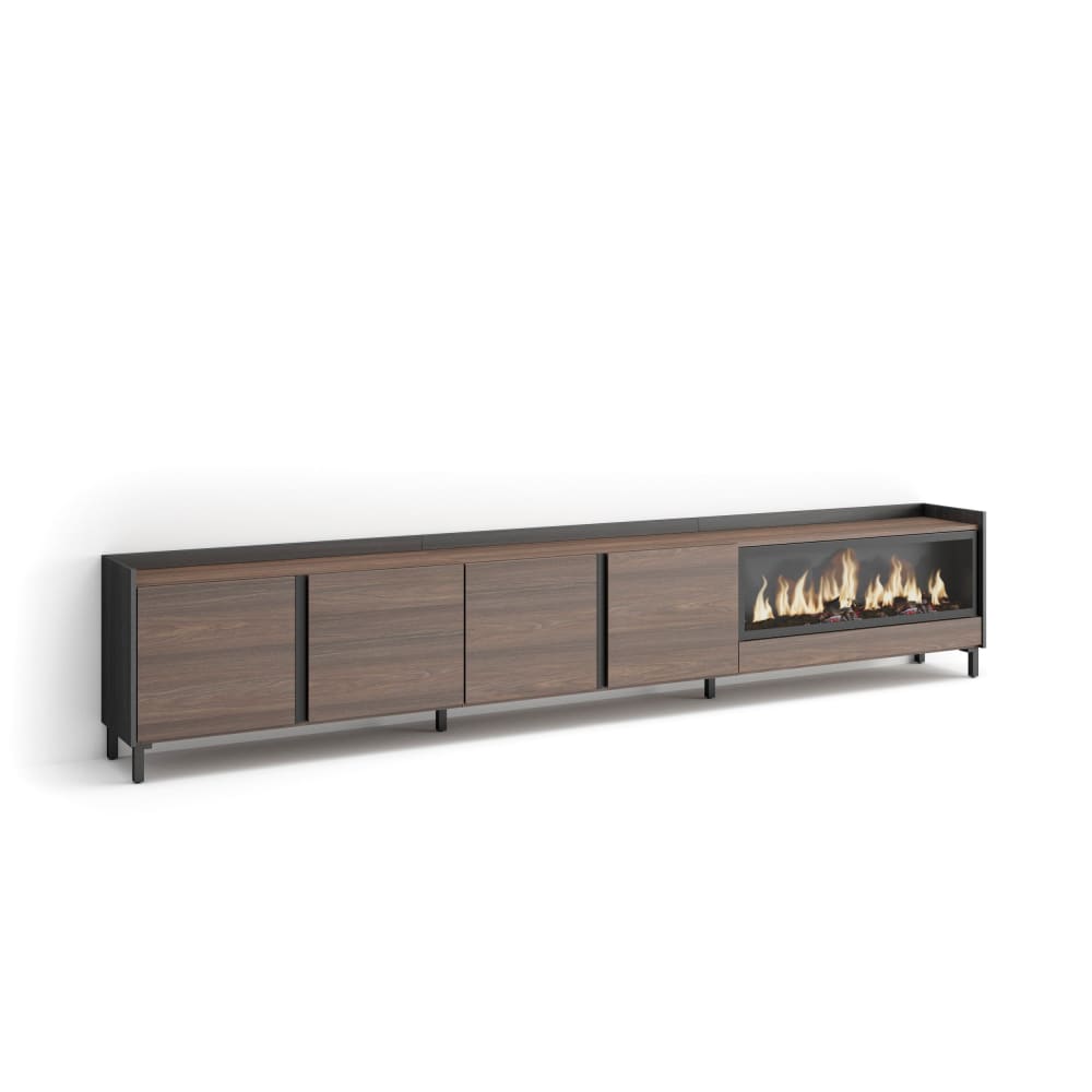 Meuble tv effet bois de chêne et noir 315x35x61cm cheminée effet feu