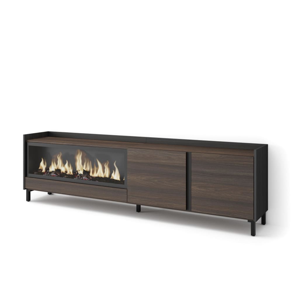 Meuble tv effet bois de chêne et noir 212x35x61cm cheminée effet feu