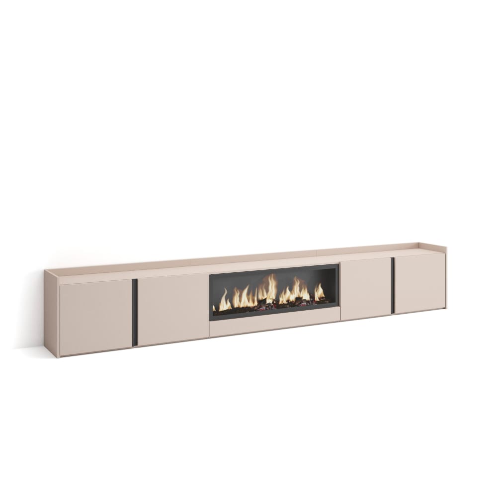 Meuble tv effet bois beige 315x35x50cm cheminée effet feu XXL