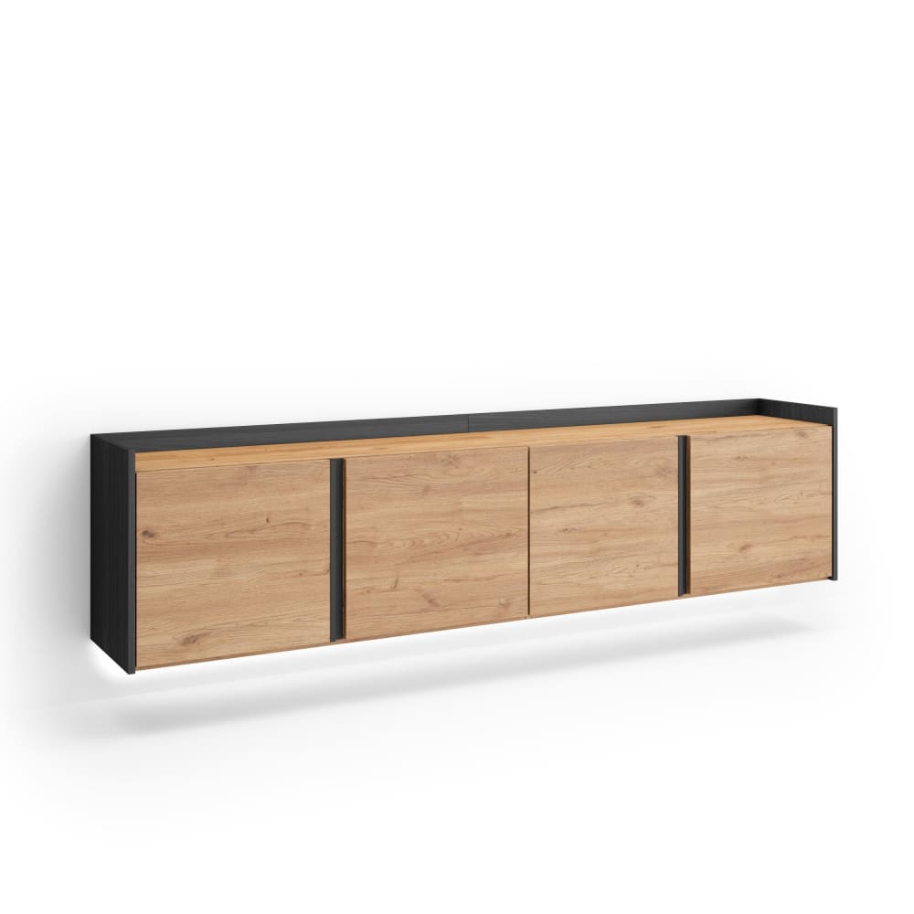 Meuble tv effet bois de chêne et noir 207x35x50cm suspendu