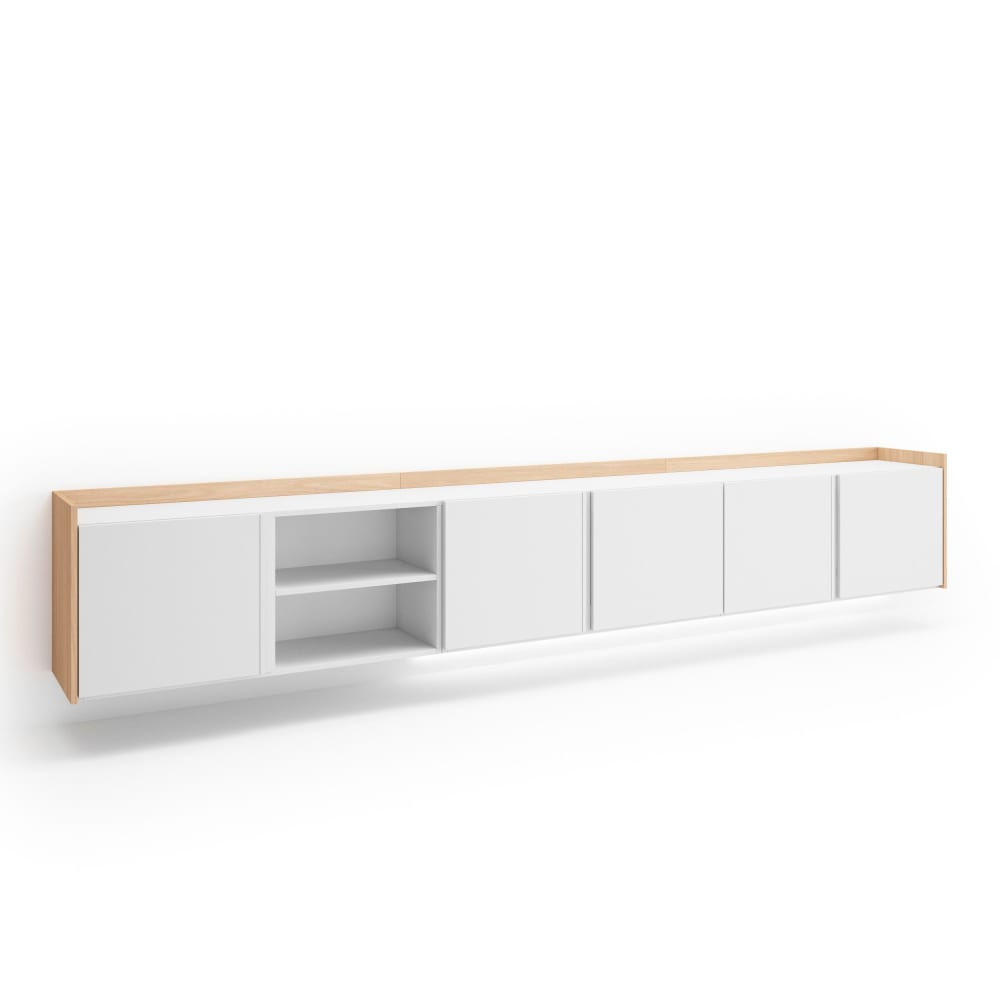 Meuble tv effet bois blanc et chêne 309x35x50cm suspendu